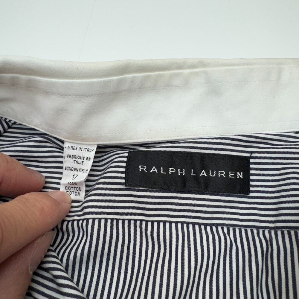 Mens Ralph Lauren Black Striped Dress Shirt White Collar French Cuff Italy 17 - Picture 5 of 9